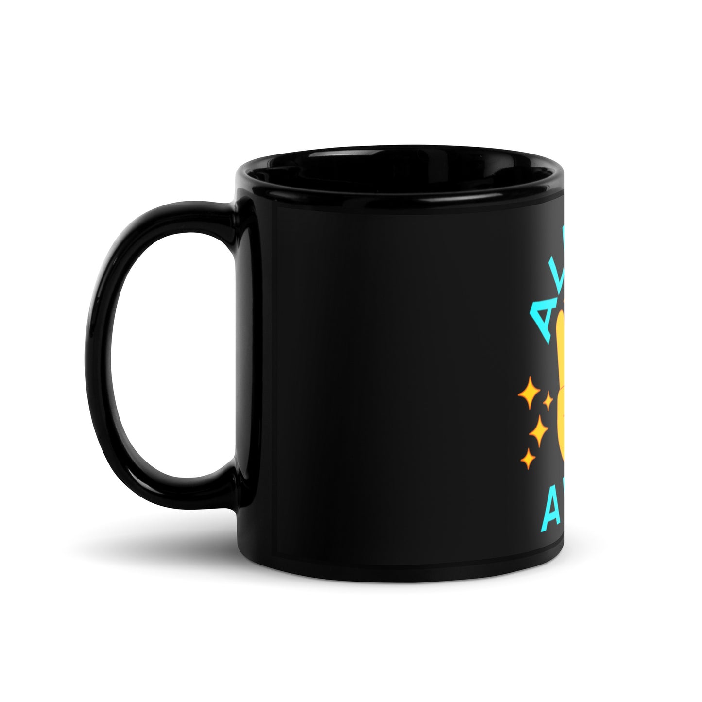 Black Glossy Mug with Handle – 11oz 15oz Coffee Cup Front Print