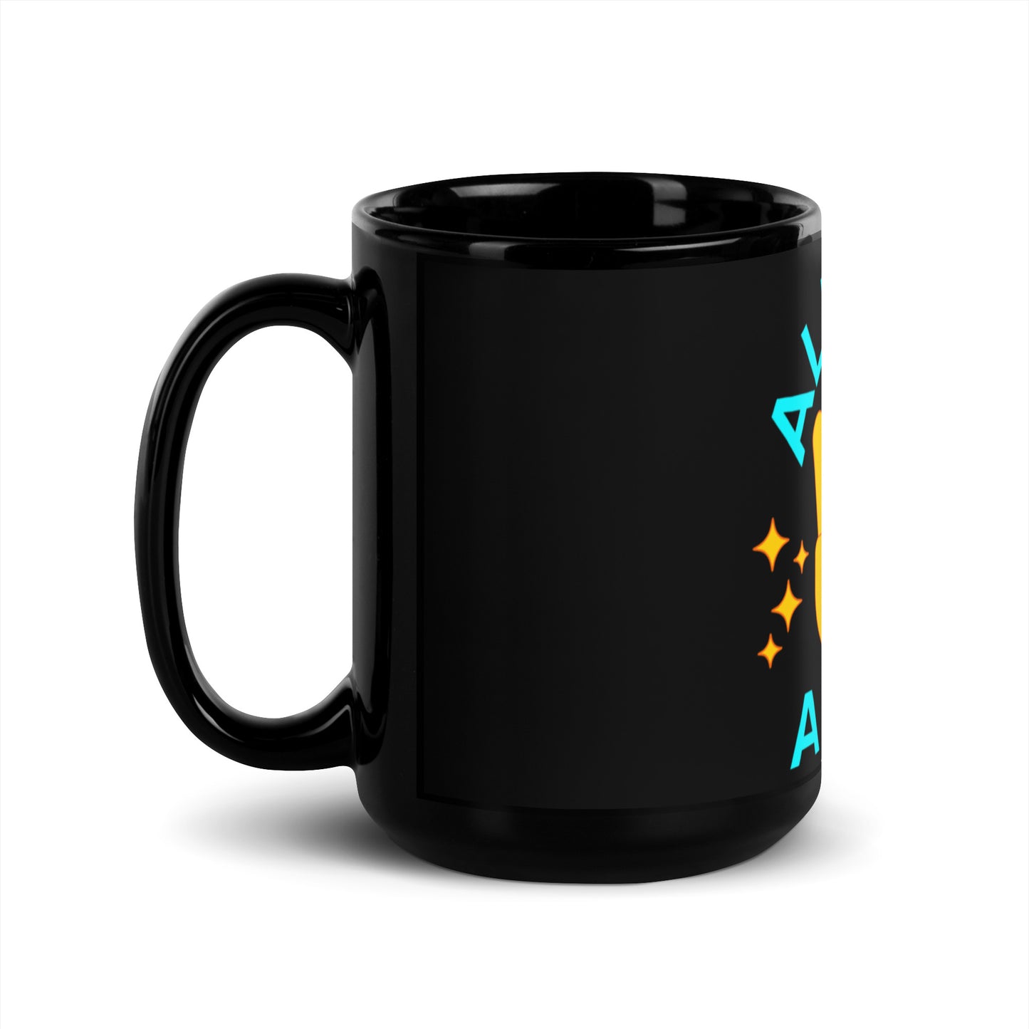 Black Glossy Mug with Handle – 11oz 15oz Coffee Cup Front Print